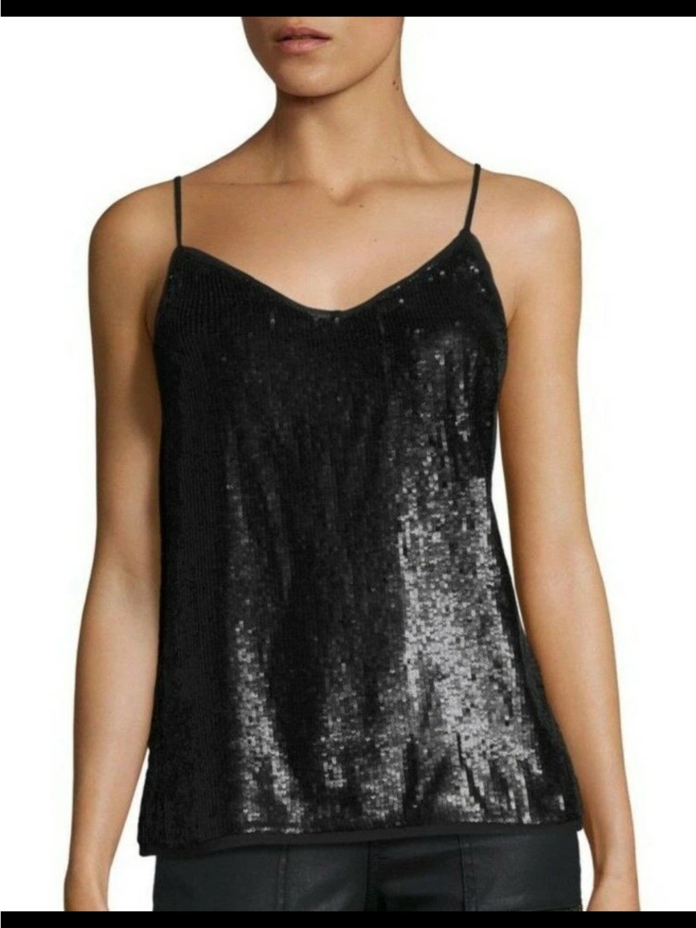 Joie Black Sequin V-Neck Cami Tank